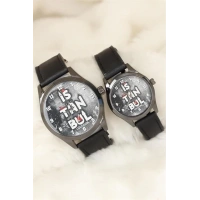 Siyah Renk Deri Kordonlu İstanbul Tasarımlı Sevgili Saatleri