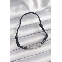 Siyah Renk İpli Asansör Zirkon Taşlı Gümüş Messika Model Kadın Bileklik