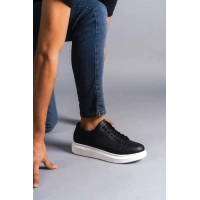 SLW151 Boost Bağcıklı Cilt Erkek Günlük Sneaker Ayakkabı BT - Siyah