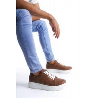 SLW151 Boost Bağcıklı Cilt Erkek Günlük Sneaker Ayakkabı BT - Taba