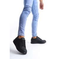 SLW151 Boost Bağcıklı Cilt Erkek Günlük Sneaker Ayakkabı ST - Siyah