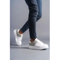 SLW151 Boost Bağcıklı Cilt Süet Erkek Günlük Sneaker Ayakkabı BT - Beyaz/Gri