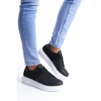 SLW151 Boost Bağcıklı Cilt Süet Erkek Günlük Sneaker Ayakkabı BT - Siyah