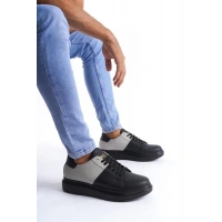 SLW151 Boost Bağcıklı Cilt Süet Erkek Günlük Sneaker Ayakkabı ST - Siyah/Gri