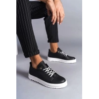 SLW152 Cool Bağcıklı Cilt Erkek Günlük Spor Klasik Ayakkabı BT - Siyah