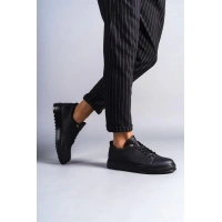 SLW152 Cool Bağcıklı Cilt Erkek Günlük Spor Klasik Ayakkabı ST - Siyah