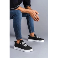 SLW152 Cool Bağcıklı Keten Erkek Günlük Spor Klasik Ayakkabı BT - Siyah