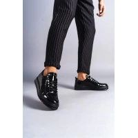 SLW152 Cool Bağcıklı Rugan Erkek Günlük Spor Klasik Ayakkabı ST - Siyah