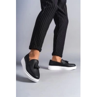 SLW154 Blaze Bağcıksız Püsküllü Cilt Erkek Günlük Spor Klasik Ayakkabı BT - Siyah