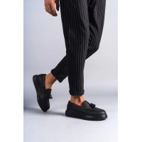 SLW154 Blaze Bağcıksız Püsküllü Cilt Erkek Günlük Spor Klasik Ayakkabı ST - Siyah