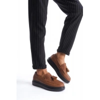 SLW154 Blaze Bağcıksız Püsküllü Cilt Erkek Günlük Spor Klasik Ayakkabı ST - Taba