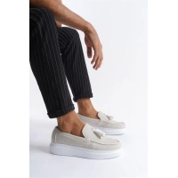 SLW154 Blaze Bağcıksız Püsküllü Keten Erkek Günlük Spor Klasik Ayakkabı BT - Beyaz