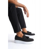 SLW154 Blaze Bağcıksız Püsküllü Keten Erkek Günlük Spor Klasik Ayakkabı BT - Siyah