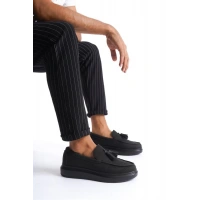 SLW154 Blaze Bağcıksız Püsküllü Keten Erkek Günlük Spor Klasik Ayakkabı ST - Siyah