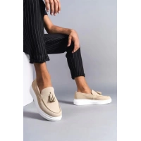 SLW154 Blaze Bağcıksız Püsküllü Süet Erkek Günlük Spor Klasik Ayakkabı BT - Krem