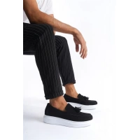 SLW154 Blaze Bağcıksız Püsküllü Süet Erkek Günlük Spor Klasik Ayakkabı BT - Siyah