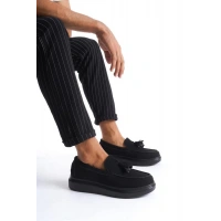 SLW154 Blaze Bağcıksız Püsküllü Süet Erkek Günlük Spor Klasik Ayakkabı ST - Siyah