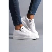 SLW155 Warrior Bağcıklı ve Fermuarlı Cilt Erkek Günlük Sneaker Ayakkabı BT - Beyaz