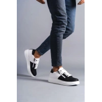 SLW155 Warrior Bağcıklı ve Fermuarlı Cilt Erkek Günlük Sneaker Ayakkabı BT - Beyaz/Siyah