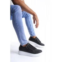 SLW155 Warrior Bağcıklı ve Fermuarlı Cilt Erkek Günlük Sneaker Ayakkabı BT - Siyah