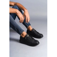 SLW155 Warrior Bağcıklı ve Fermuarlı Cilt Erkek Günlük Sneaker Ayakkabı ST - Siyah