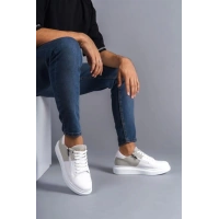 SLW155 Warrior Bağcıklı ve Fermuarlı Cilt Süet Erkek Günlük Sneaker Ayakkabı BT - Beyaz/Gri