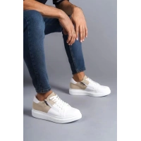 SLW155 Warrior Bağcıklı ve Fermuarlı Cilt Süet Erkek Günlük Sneaker Ayakkabı BT - Beyaz/Krem