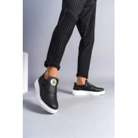 SLW161 Hippo Bağcıksız Cilt Erkek Günlük Sneaker Ayakkabı BT - Siyah