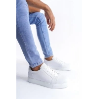 SLW165 Elite Bağcıklı Cilt Erkek Günlük Sneaker Ayakkabı BT - Beyaz