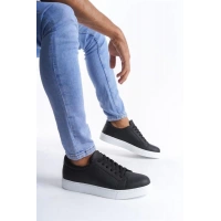 SLW165 Elite Bağcıklı Cilt Erkek Günlük Sneaker Ayakkabı BT - Siyah
