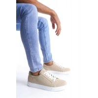 SLW165 Elite Bağcıklı Süet Erkek Günlük Sneaker Ayakkabı BT - Krem