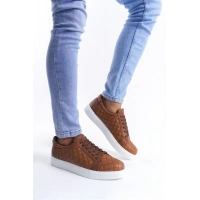 SLW166 Prestige Bağcıklı Cilt Kapitone Desenli Erkek Günlük Sneaker Ayakkabı BT - Taba
