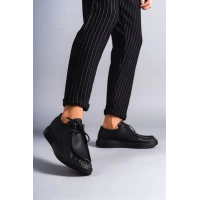 SLW170 Tornado Bağcıklı Cilt Erkek Günlük Spor Klasik Ayakkabı ST - Siyah