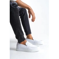 SLW180 Estilo X Bağcıksız Cilt Erkek Günlük Spor Klasik Ayakkabı BT - Beyaz