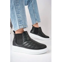 SLW205 Boston Bağcıksız Cilt Erkek Spor Bot BT - Siyah