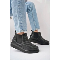 SLW205 Boston Bağcıksız Cilt Erkek Spor Bot ST - Siyah