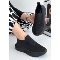 Soord Siyah Triko Boncuk İşlemeli Spor Ayakkabı