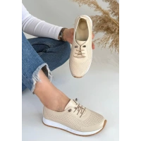 Tone Bej Cilt Bağcıklı Spor Ayakkabı