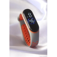 Turuncu Gri Renk Silikon Dijital Dokunmatik Led Saat