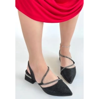 Utana Siyah Cilt Simli Topuklu Ayakkabı