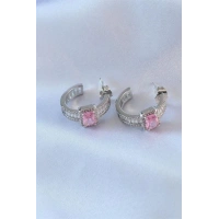 VIP Seri Gümüş Renk Yarım Halka Model Zirkon Taşlı Pirinç Kadın Küpe