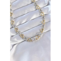 Vip Seri Pirinç Çift Renk Zirkon Taşlı İçi Boş Kalp Tasarımlı Kolye