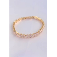 Vip Seri Pirinç Pembe Zirkon Taşlı Gold Renk Baget Model Bileklik