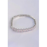 Vip Seri Pirinç Pembe Zirkon Taşlı Gümüş Renk Baget Model Bileklik