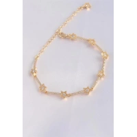 Vip Seri Pirinç Zirkon Taşlı Gold Renk Halley Model Bileklik