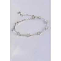 Vip Seri Pirinç Zirkon Taşlı Gümüş Renk Halley Model Bileklik