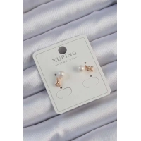 Xuping Rose Renk Zirkon Taşlı İncili Minimal Fiyonk Küpe