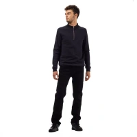 Yarım Fermuar Pike Kumaş Sweatshirt SIYAH