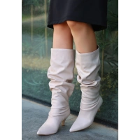 Zelya Bej Cilt Topuklu Çizme