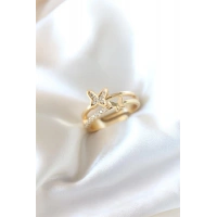 Zirkon Taşlı Altın Kaplama Kelebek Kadın Yüzük